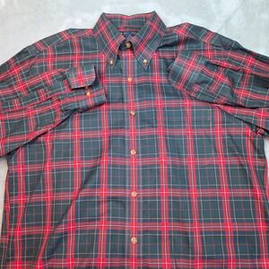 Brooks Brothers Plaid Shirt Mens M Red Green Non-Iron Cotton Button Down Long Sl